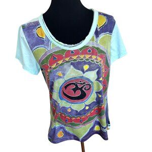 Mirror Womens Om Mandala Graphic T Shirt Mint Green Medium Cotton Thailand